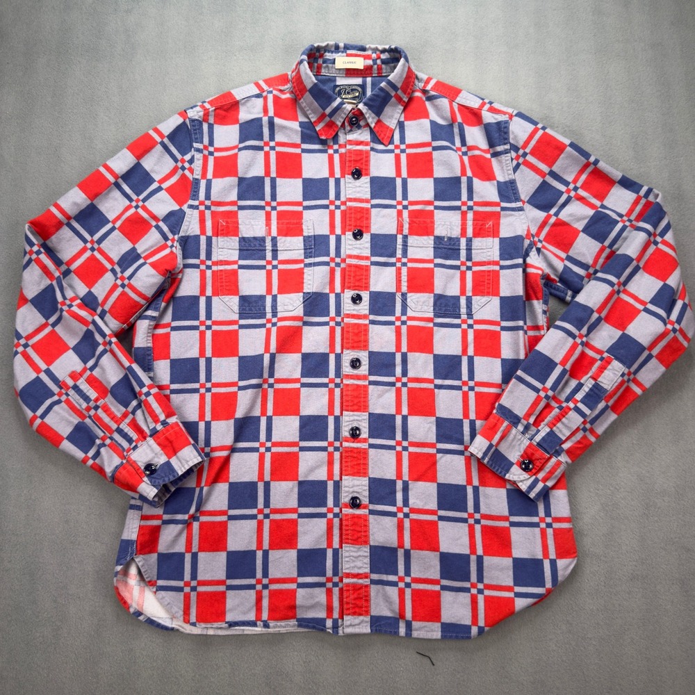 J.Crew Mens Classic Fit Chamois-Flannel Workshirt Checkmate Red Blue Mens Medium
